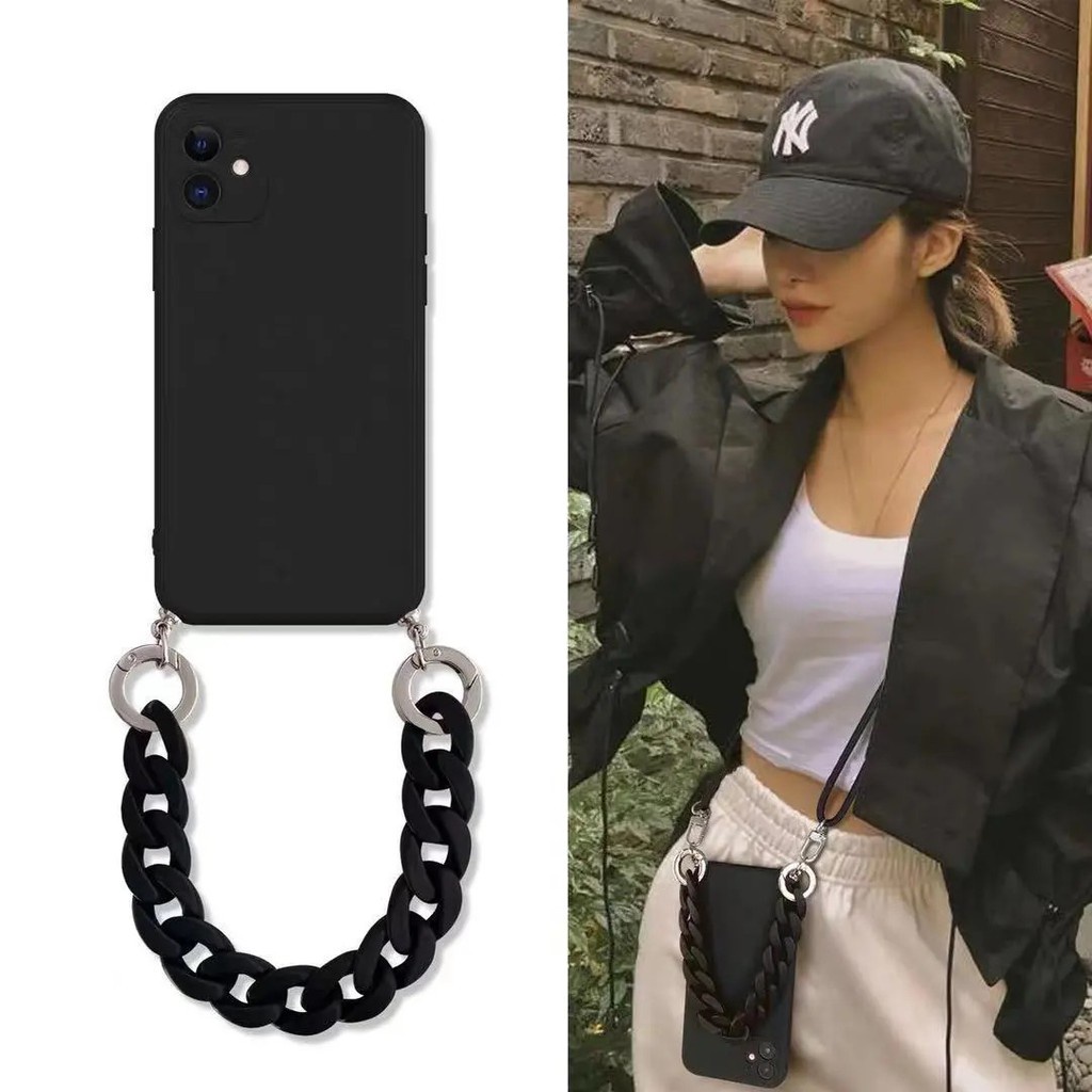 Ốp Điện Thoại Màu Ấm Có Dây Đeo Chéo Cho iphone 15 pro max 11 12 13 pro max 7 8 plus x xs max xr