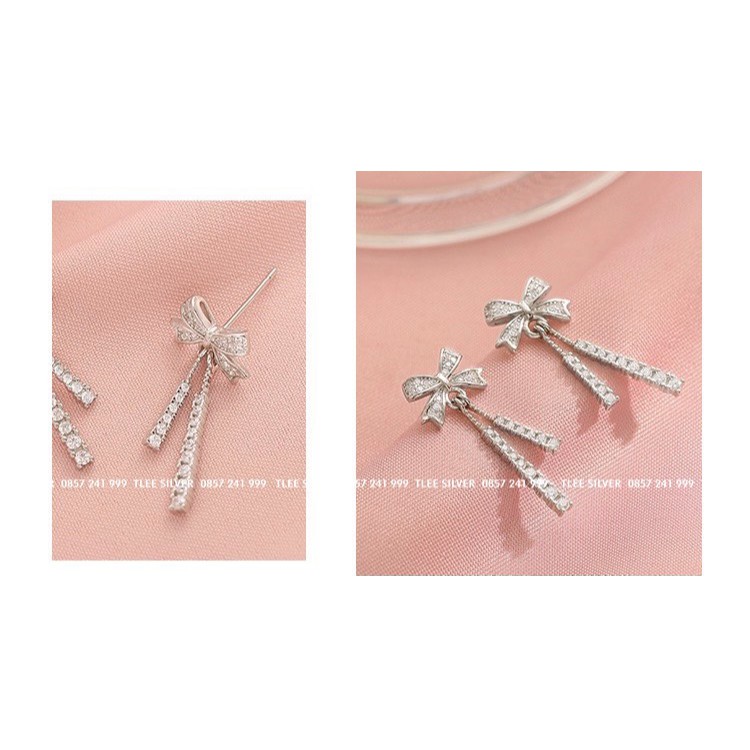 Khuyên tai bạc nữ TLEE nơ dáng dài tiểu thư nạm đá sáng sang trọng TleeJewelry B0144