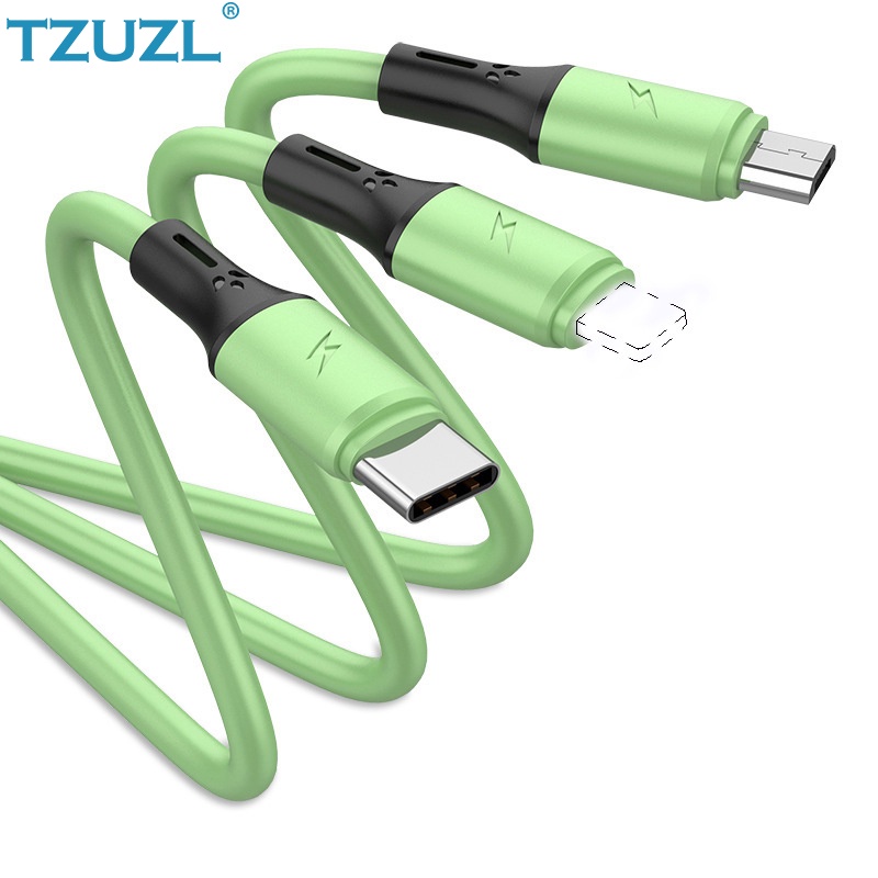 Dây cáp sạc usb nhanh 3 trong 1 TZUZL chất liệu silicon tiện lợi