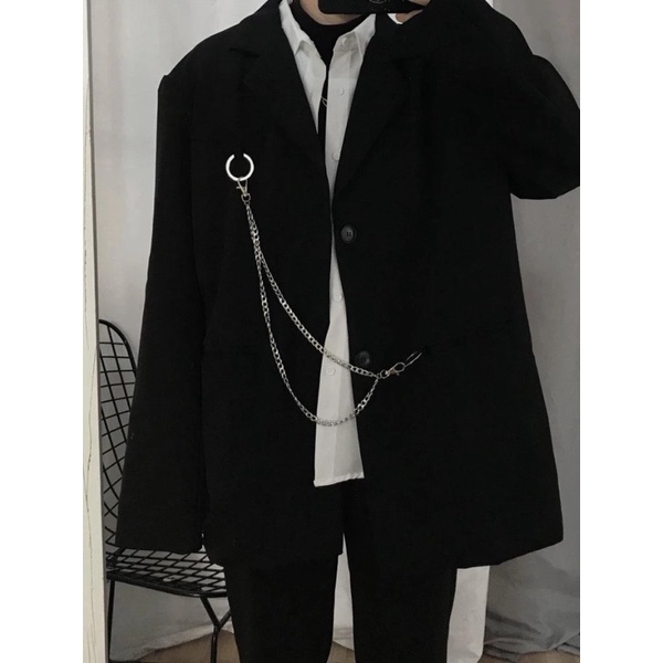 Áo Blazer Đen Khoác Vest Nam Nữ T-A-N Phong Cách Hàn AV018 Tặng Phụ Kiện+ghim băng unisex ulzzang siêu chất màu đen.