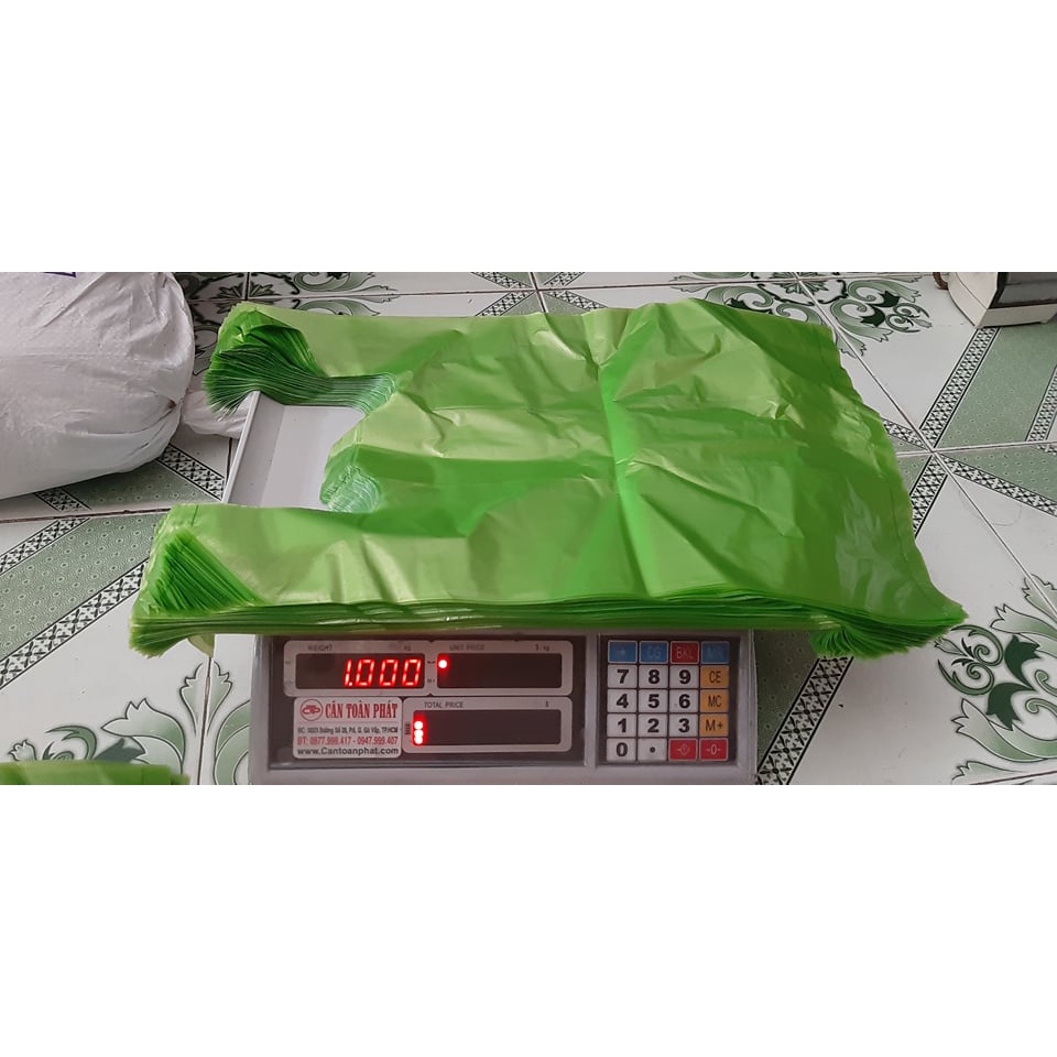 1kg túi nilon, túi xốp, túi gai zin có quai xách màu XANH LÁ
