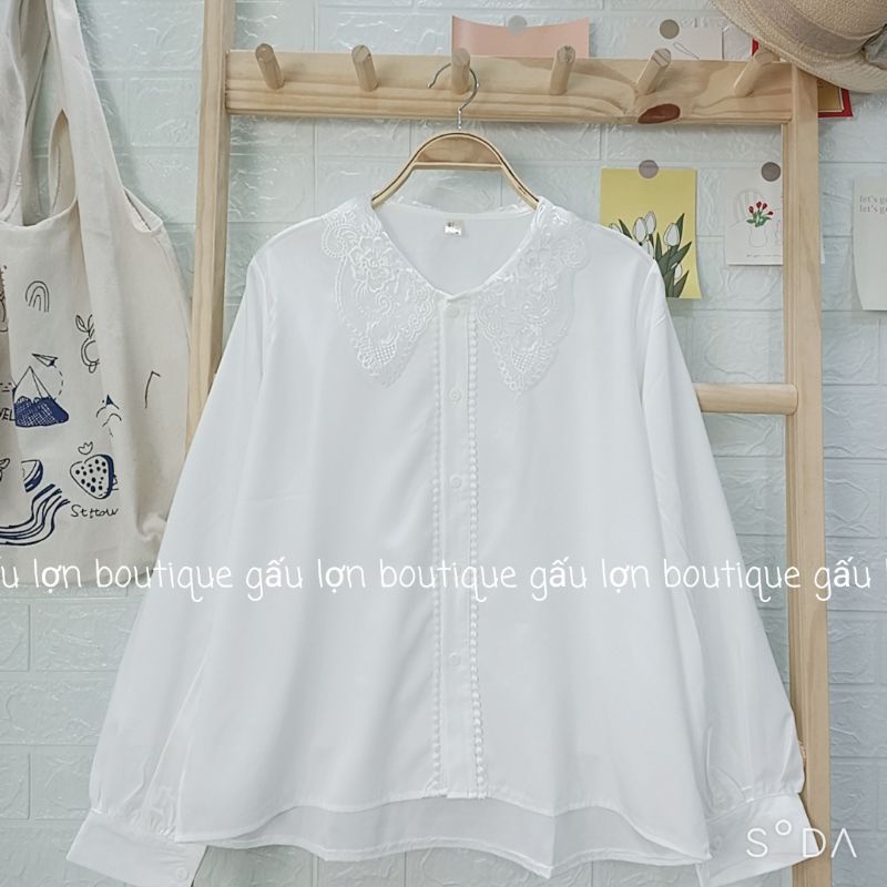 áo sơ mi kiểu ren cổ vintage tiểu thư áo sơ mi trắng nữ