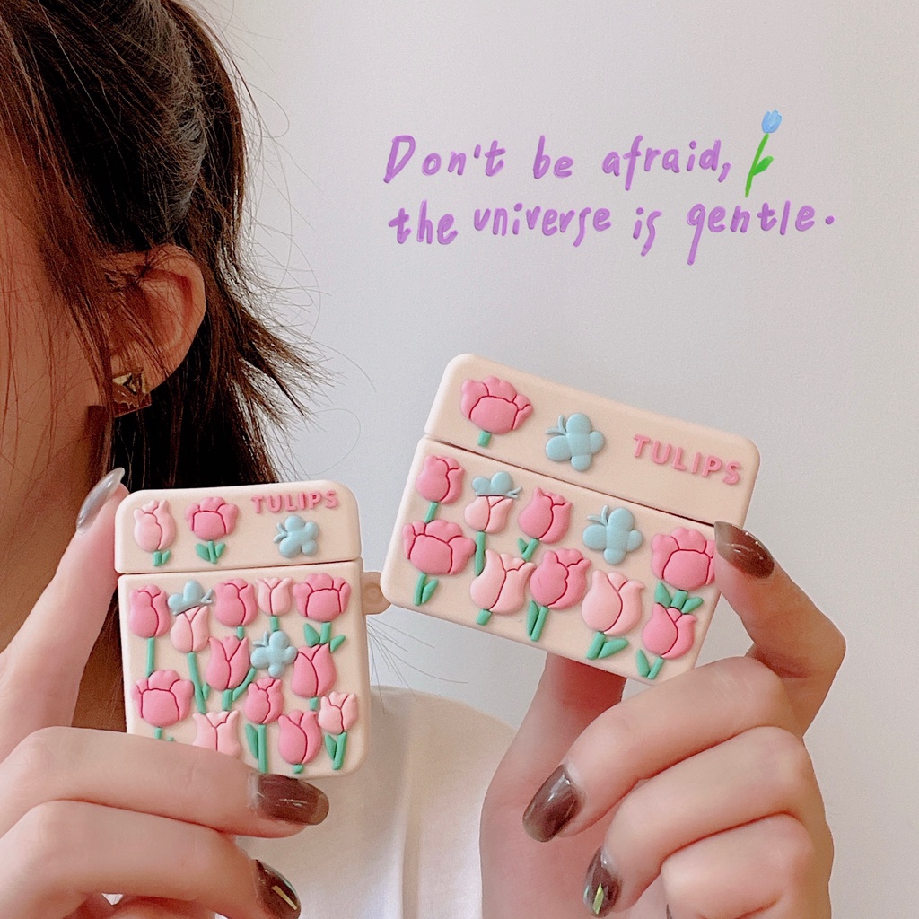 Vỏ Bảo Vệ Hộp Sạc Tai Nghe airpods Pro 1 / 2 / 3 Bằng Silicon Hình Hoa tulip Hoạt Hình Dễ Thương