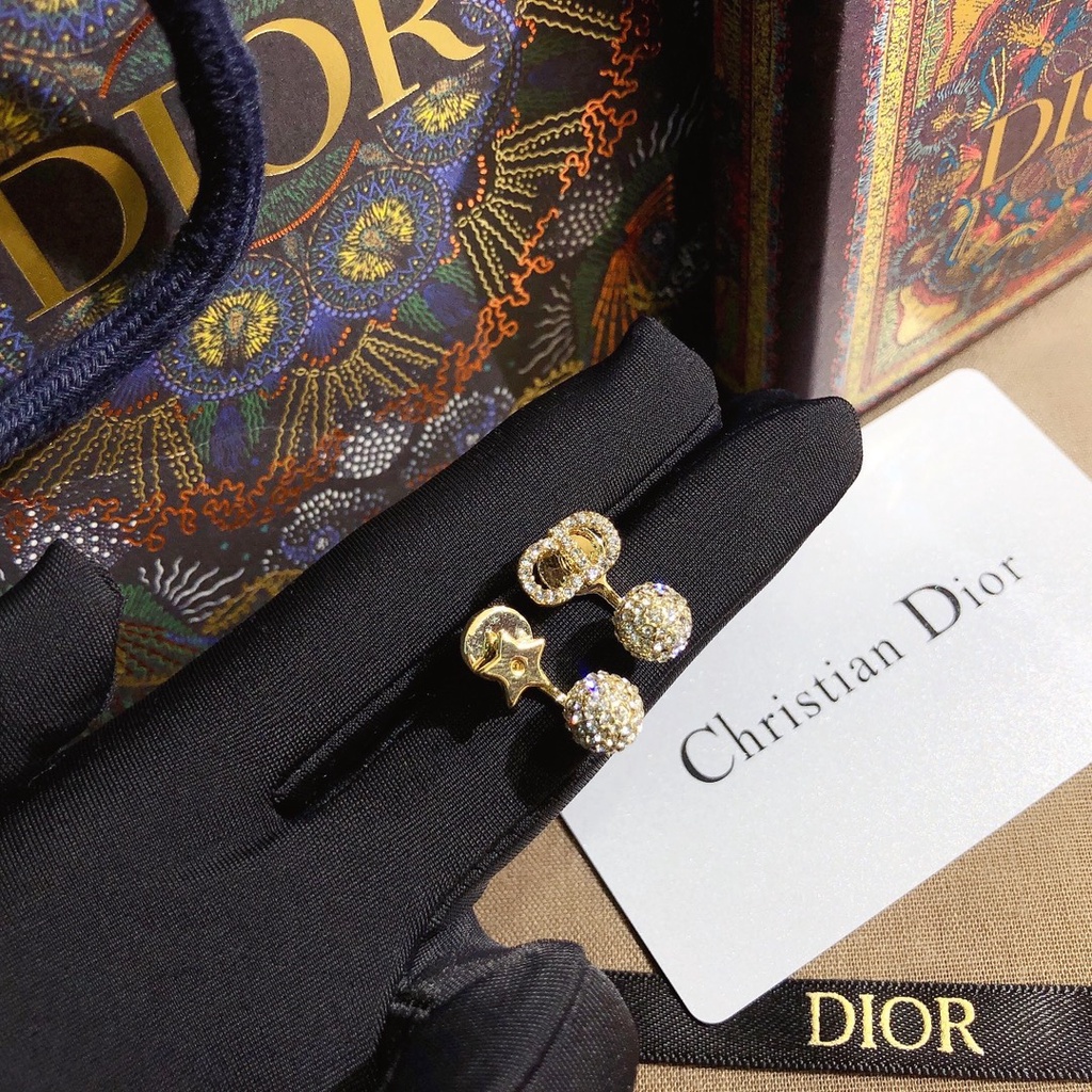 Khuyên Tai Dior Đính Quả Cầu Chữ Kim Cương Thời Trang Cho Nữ