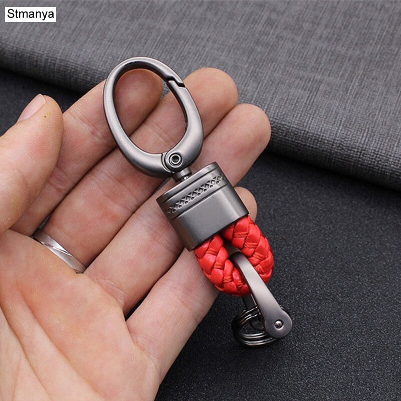 Móc khóa xe ô tô dây da bện phối kim loại xoay 360 độ chất lượng cao cho nam