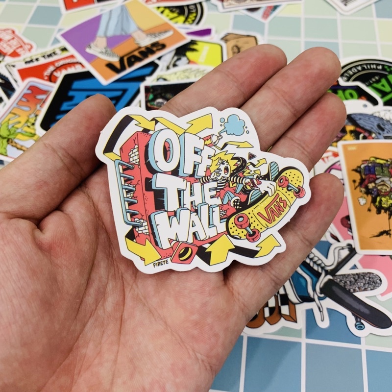 Sticker tem Vans màu mẫu HOT hình dán cute trang trí nón - mũ bảo hiểm, điện thoại, laptop, ván trượt, xe..