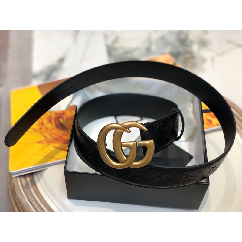 thắt lưng da hai mặt khoá chữ G đôi lồng nhau đồng không rỉ gucci GC gG