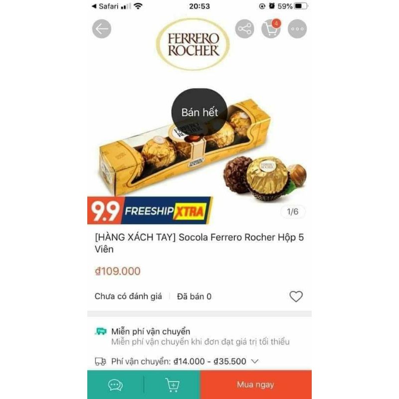 socola Ferrero Rocher(105k/3 hộp 5 viên) date t9