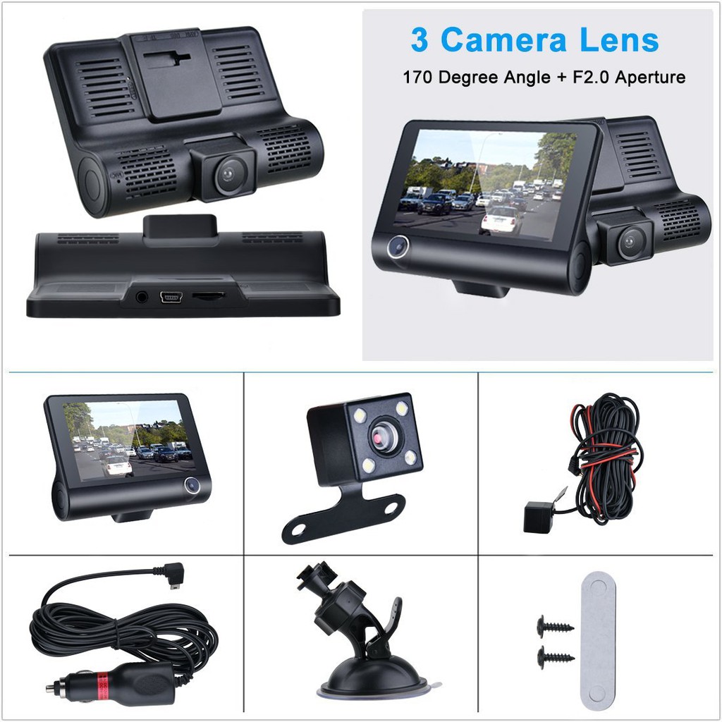 Camera Hành Trình Ô tô 3 mắt video WDR Full HD