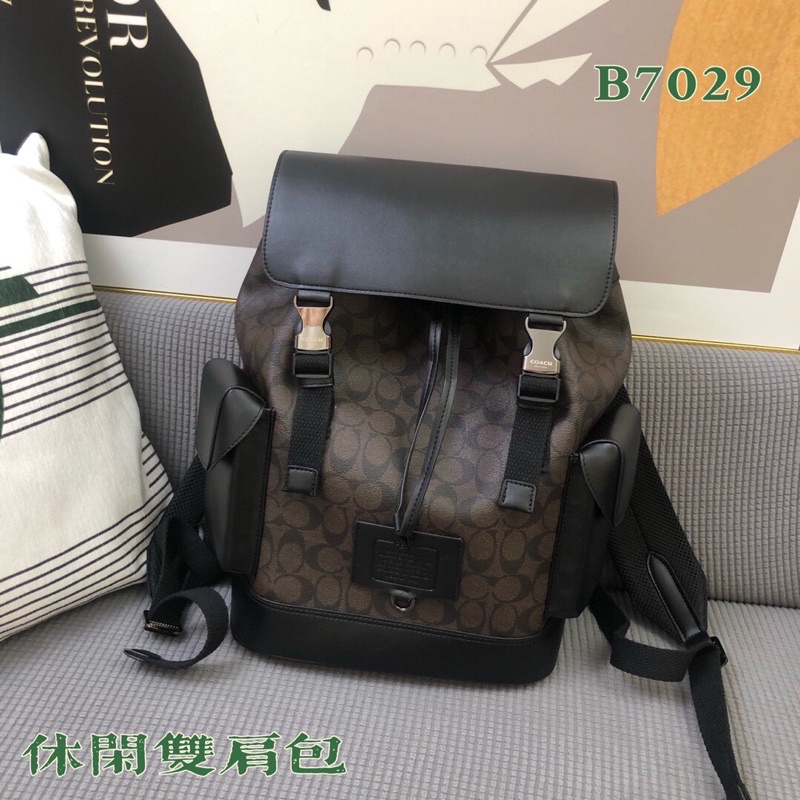 Balo / túi du lịch dây rút logo thương hiệu Coach da thật cao cấp da in nổi
