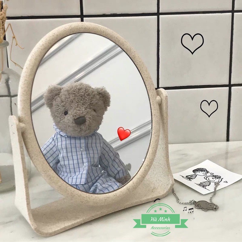 Gương Tang Điểm Để Bàn Lúa Mạch 2 Mặt Gương Xoay 360 Độ