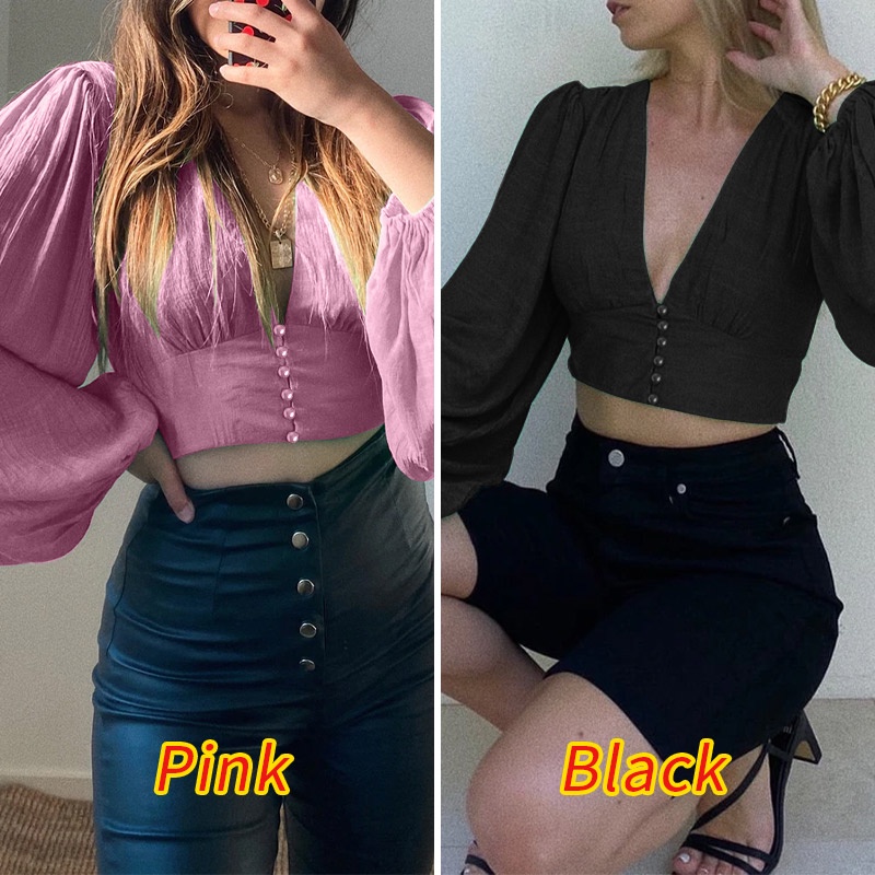 Áo kiểu ZANZEA tay dài cổ chữ V thời trang cho nữ