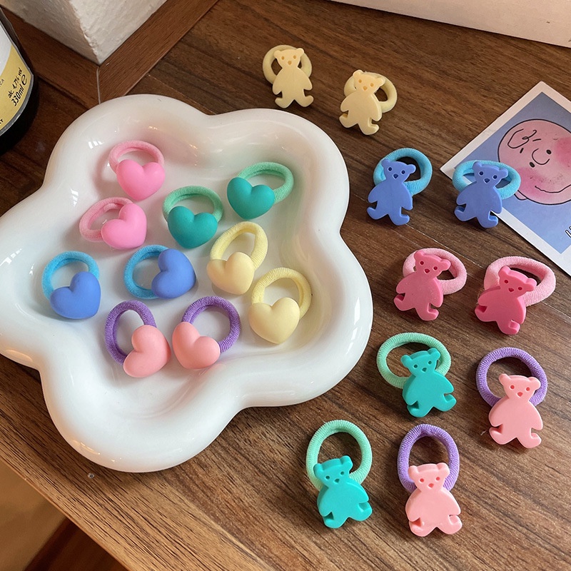 [Set 10] Dây cột tóc/đồ buộc tóc cỡ nhỏ cho bé đính charm gấu trái tim và ngôi sao màu cầu vồng siêu xinh