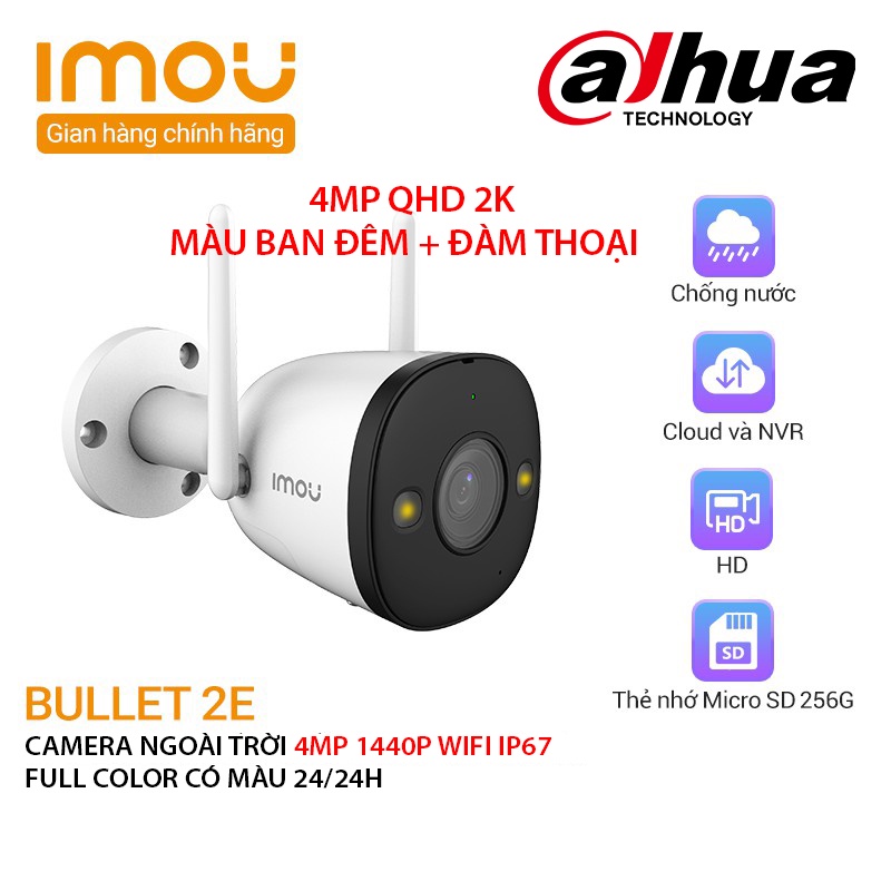 Camera wifi 4MP Ngoài Trời MÀU BAN ĐÊM, ĐÀM THOẠI 2 CHIỀU, ĐÈN CÒI BÁO ĐỘNG IMOU F42FEP Bullet 2 bảo hành 24 tháng