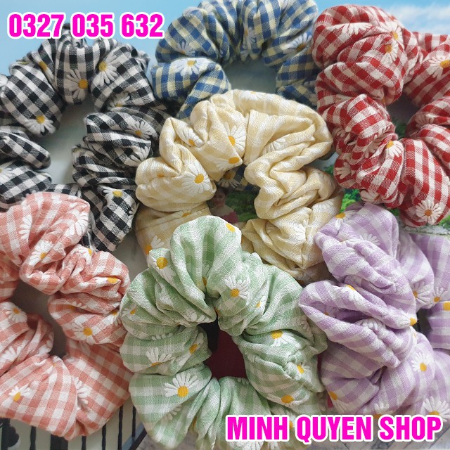 Cột Tóc Vải Scrunchies - Dây Buộc Tóc Vải Các Màu Vintage Ảnh Thật (Mẫu Kẻ Caro Hoa Cúc)