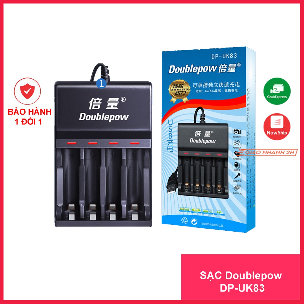 Bộ Sạc Pin Chính Hãng Doublepow DP-UK83, báo đèn khi sạc đầy, sạc 4 pin AA/AAA pin đầy tự ngắt tiện lợi