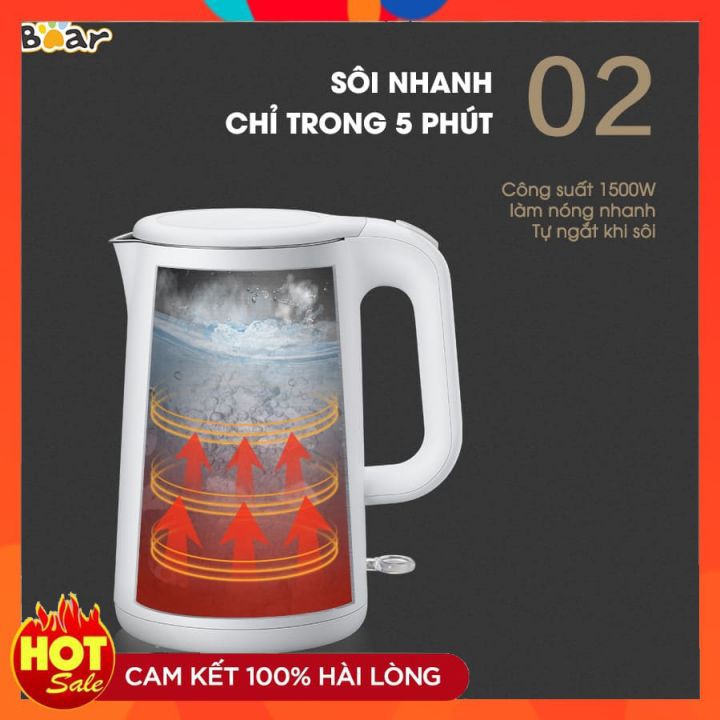 Ấm Siêu Tốc 1.5 Lít Bear ZDH-B15T1_Sôi Nhanh_Chính Hãng Bảo Hành 18 Tháng