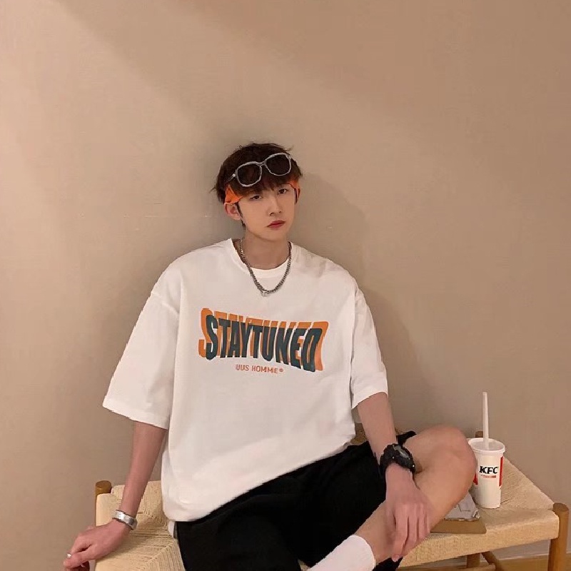 Áo Thun Tay Ngắn Dáng Rộng In Chữ Phong Cách Hip Hop Hàn Quốc Thời Trang Mùa Hè Cho Nam size M-5XL