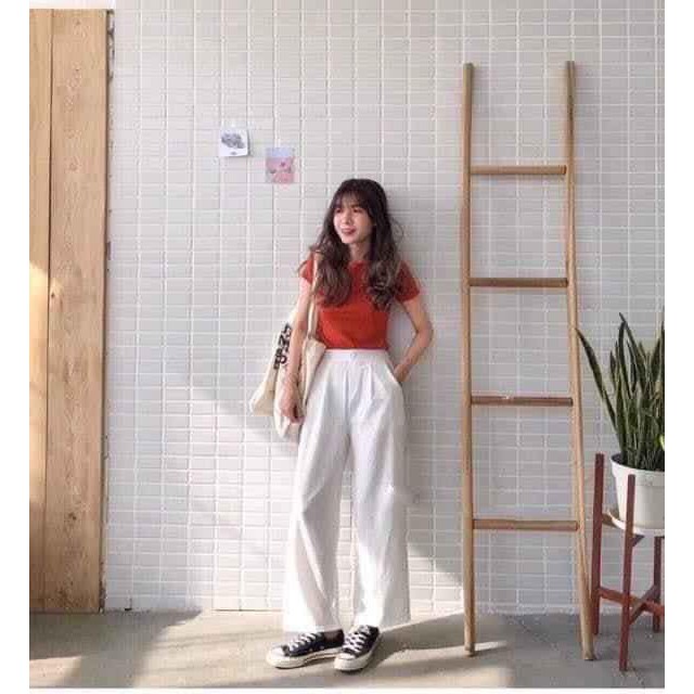 Quần ống rộng lưng cao chun sau vải đũi mềm mại dáng dài đẹp culottes Hàn Quốc Q118