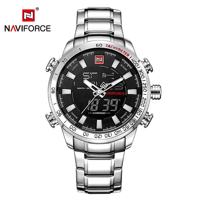 NAVIFORCE NF9093 Men Sport Fashion Stainless Steel Band Analog Digital Watch