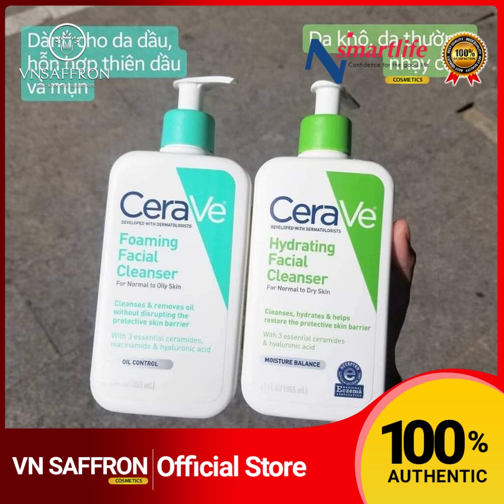 Sữa rửa mặt Cerave Foaming Facial Cleanser bản Mỹ và Pháp Cerave da dầu & Da Khô các size 236ml - 355ml - 473ml