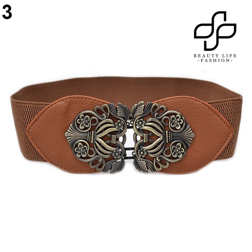 Đai Thắt Lưng Co Dãn Khóa Kim Loại Hình Hoa Vintage Cho Nữ