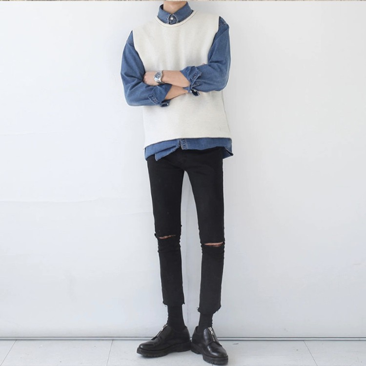 [ Nhìn Là Mê ]  Quần Jean Nam Rách Gối Màu Đen Vải Co Giãn, Không Phai Màu Dáng Skinny Phong Cách Hàn Quốc -T03 | BigBuy360 - bigbuy360.vn