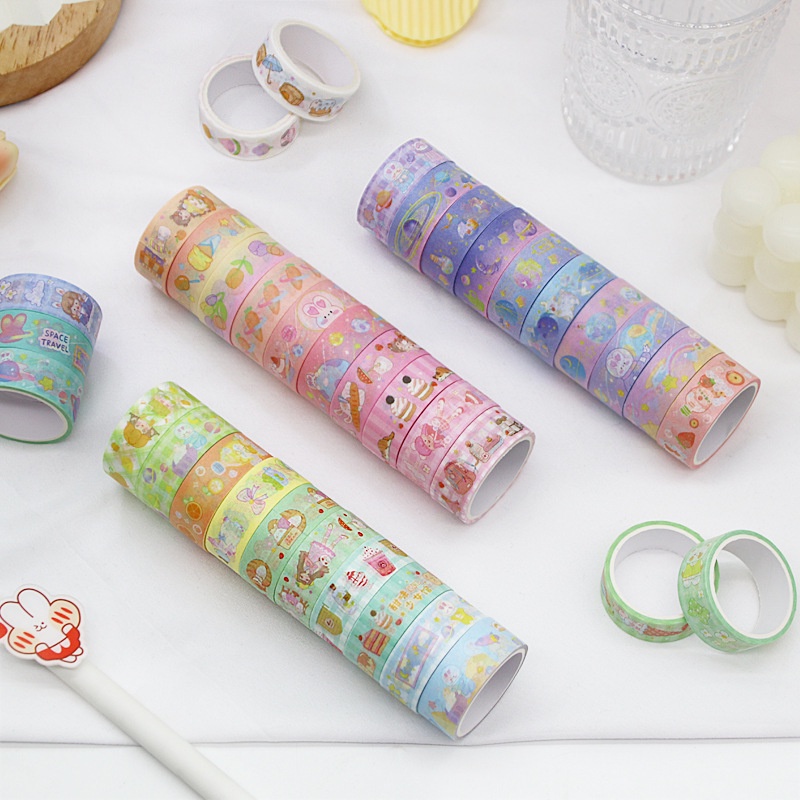 Hộp 60 cuộn washi tape nhiều chủ đề, nhiều hình hoạt hình dễ thương trang trí sổ tay CREAMY WST165