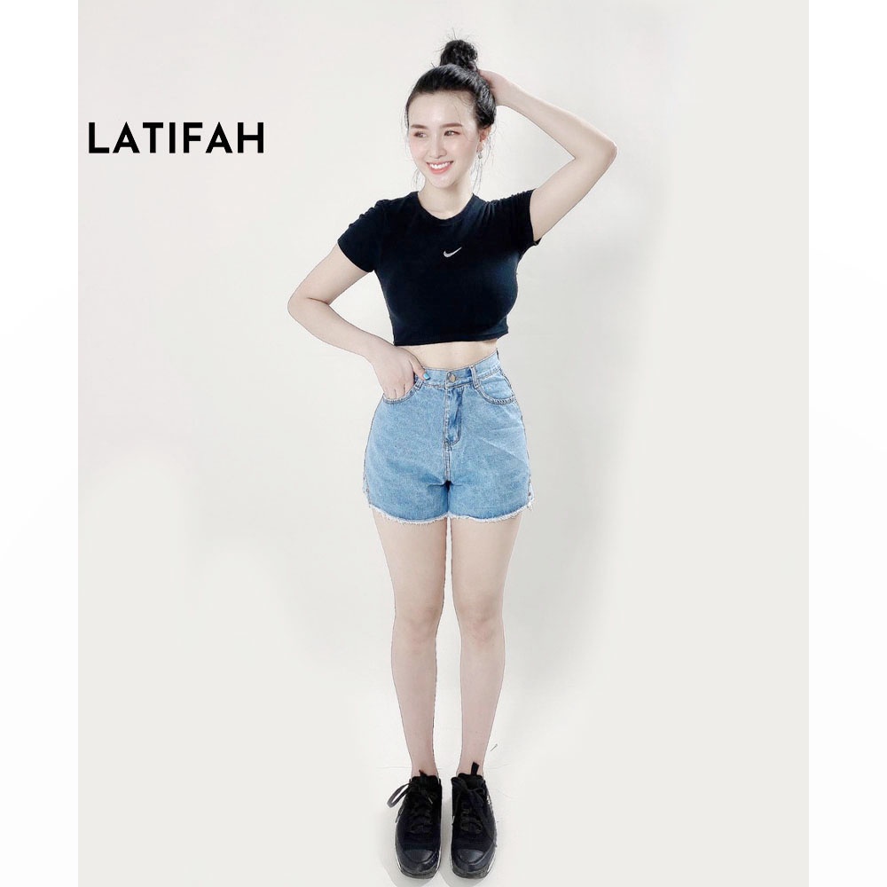 Quần short jeans nữ LATIFAH tua lai có đính 2 nút QS013 phong cách trẻ hàn quốc