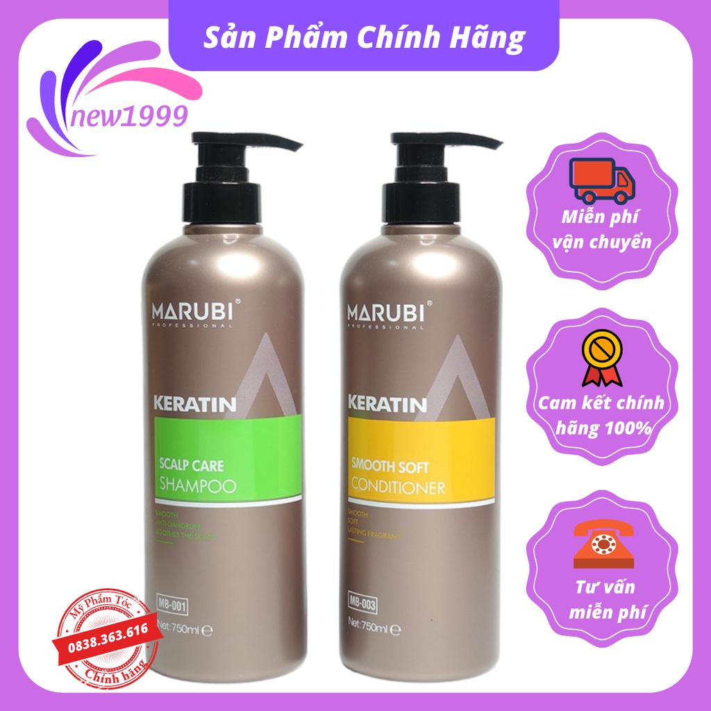 Dầu gội đầu KERATIN MARUBI cặp dầu gội xả phục hồi hư tổn giảm rụng tóc 750ml chính hãng