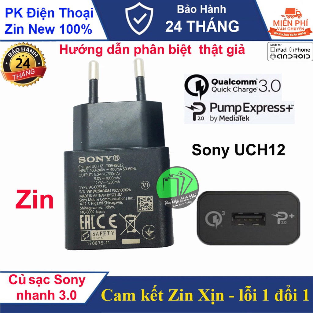 Bộ sạc nhanh 3.0 SONY UCH12, Bảo hành 12 tháng