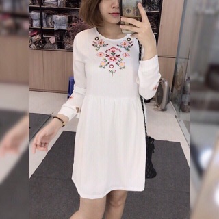 Đầm jlanit baby doll thêu hoa xuất khẩu ảnh thật