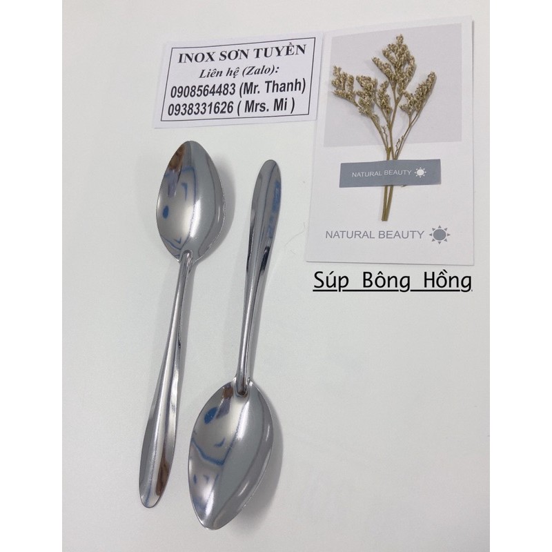 [SIÊU SẬP SÀN] Bộ 10 Muỗng cơm bông hồng cán dài bầu | Hàng INOX 304 không gỉ