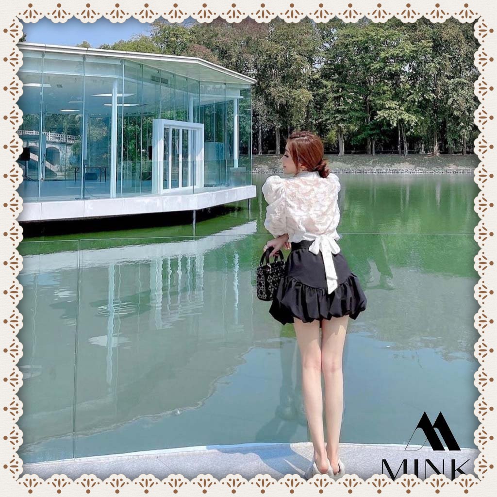 [HÀNG THIẾT KẾ] Set Áo Sơ Mi Ren Nổi Buộc Nơ Eo + Chân Váy Đuôi Cá Đen - Chất Liệu Ren Vân Nổi Cao Cấp | BigBuy360 - bigbuy360.vn