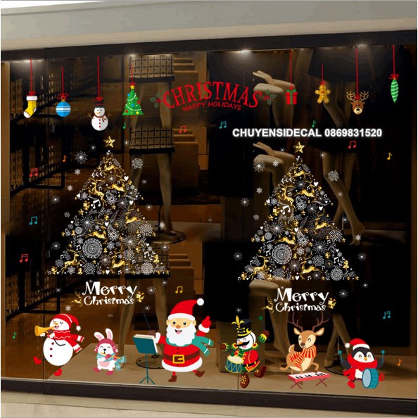 Combo Decal trang trí tường Noel - Noel Hát kết hợp 2 Thông Vàng ( 3 tấm )