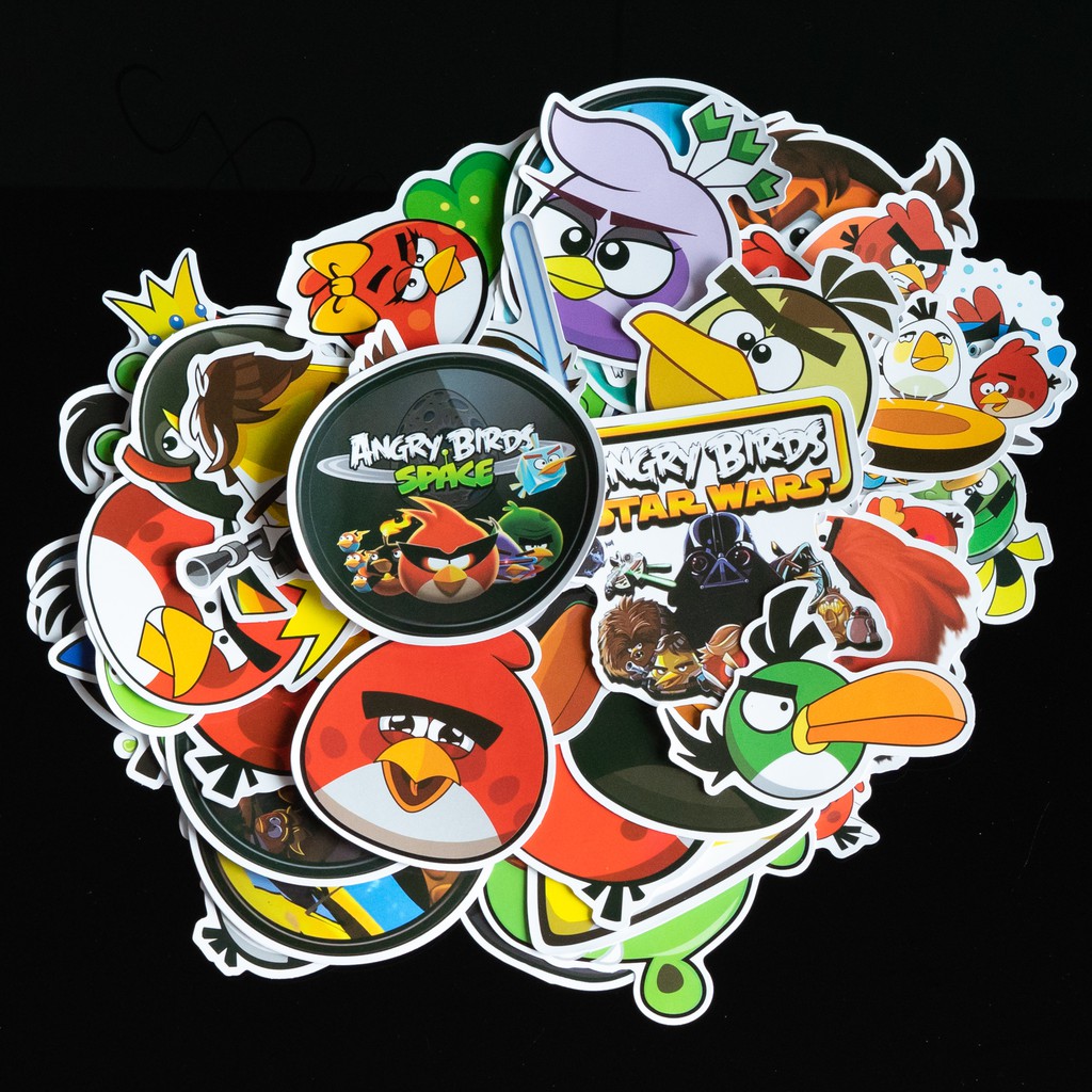 Sticker Angry Birds chống nước lâu phai trang trí mũ bảo hiểm, đàn, guitar, ukelele, macbook, laptop