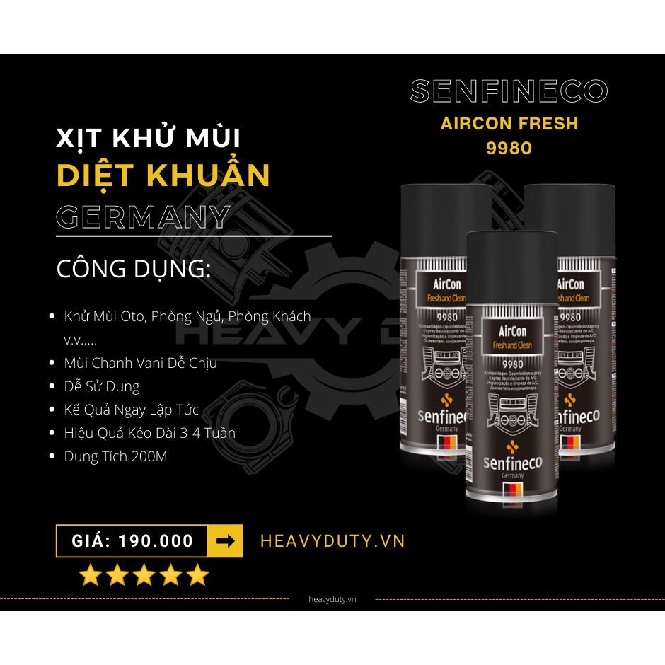 Combo Vệ Sinh Khử Mùi Dàn Lạnh - Senfineco AC System Cleaner + Aircon Fresh 9980 9981