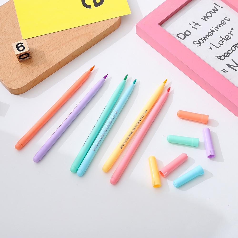 Bộ 6 bút đánh dấu đầu mềm nhiều màu sắc thiết kế tiện lợi dành cho học sinh / văn phòng