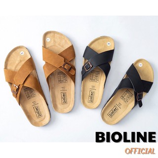 [DÉP DA BÒ THẬT]  Dép đế bằng Bioline dép quai chéo đế trấu unisex da bò thật mã B17