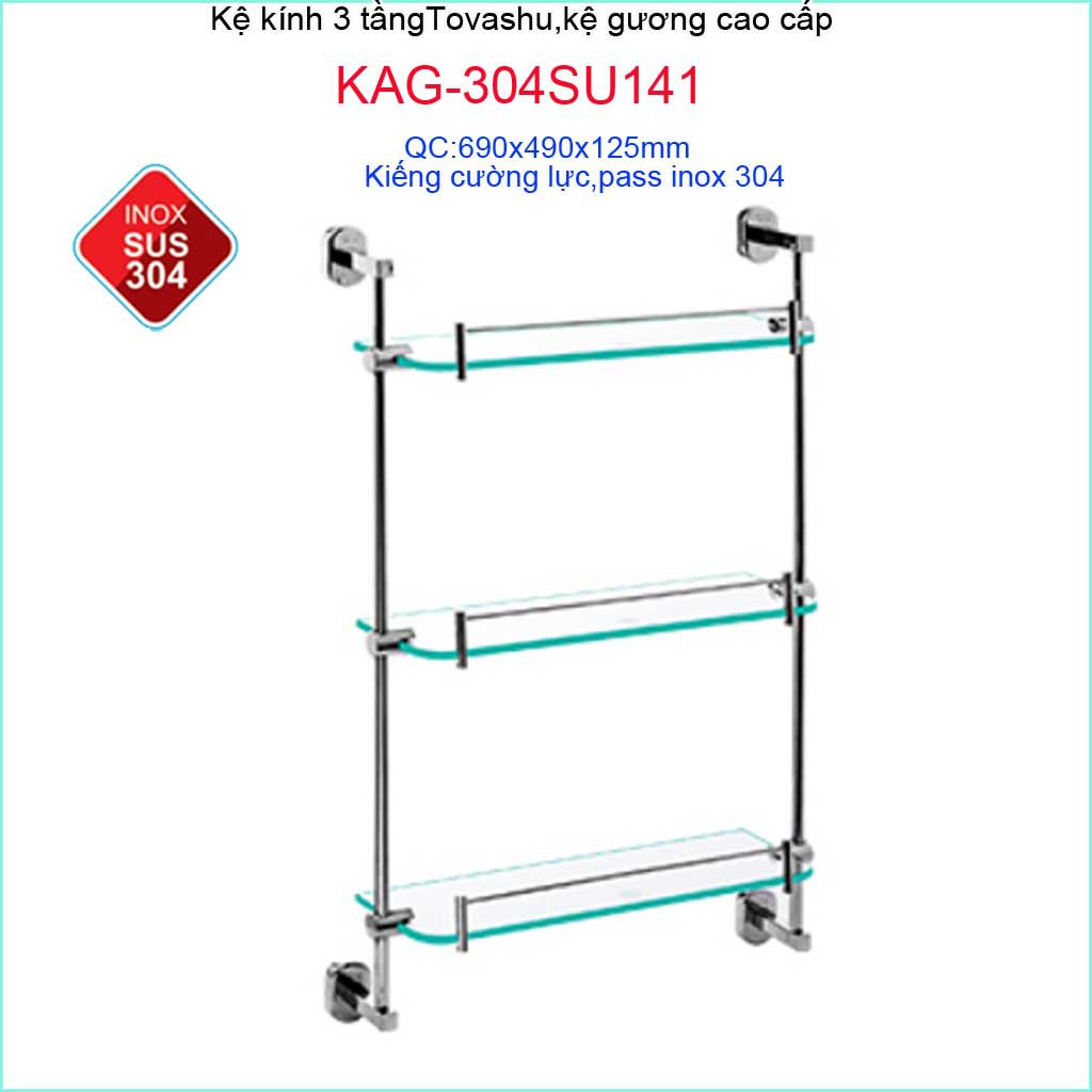 Kệ kiếng Tovashu KAG-304SU141, kệ xà phòng 3 tầng phòng tắm cao cấp Inox Nhật Bản