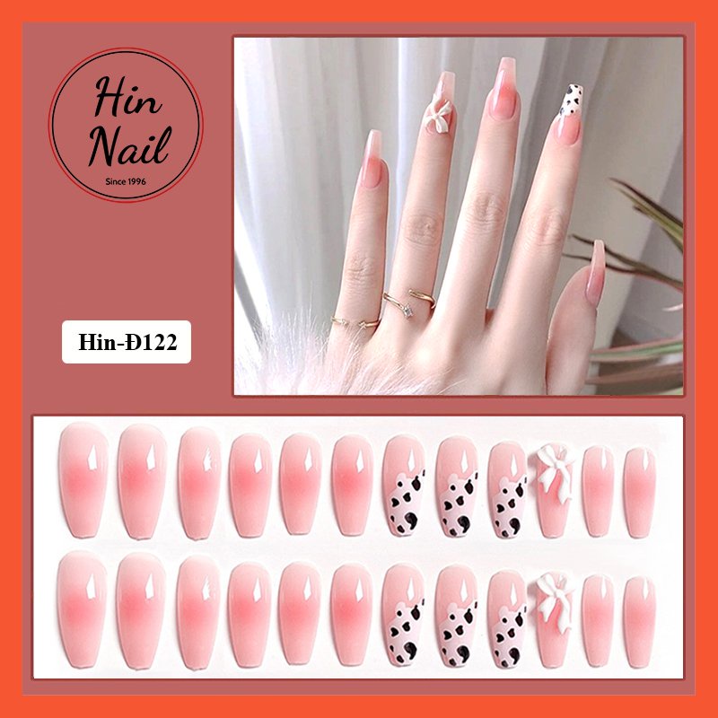 móng tay giả đính nơ màu hồng họa tiết dễ thương