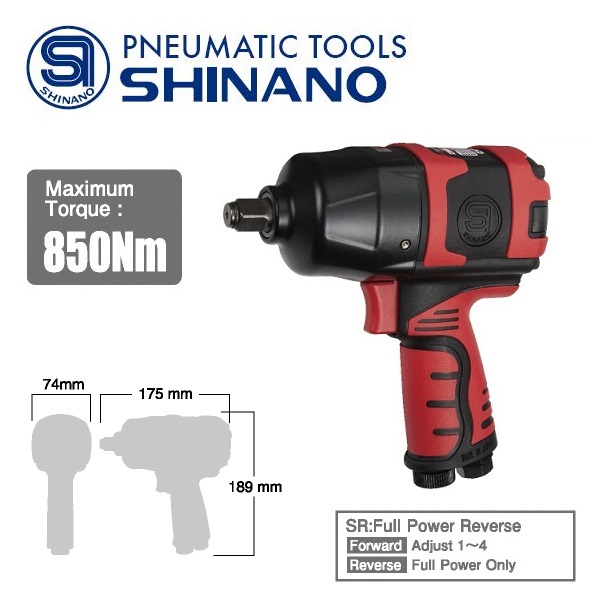 Súng vặn ốc 1/2 inch Shinano Nhật Si-1490BSR lực vặn 850Nm, 2 búa - Máy vặn bulong Made in Japan