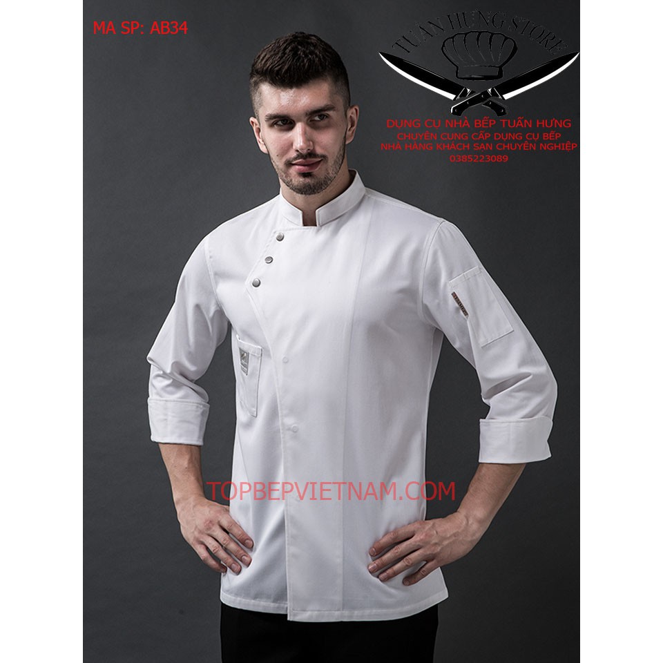 Áo bếp, đồng phục bếp dài tay vải cotton dày ab34