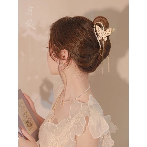 Kẹp Tóc Càng Cua Kim Loại Hàn Quốc Butterfly Đính Ngọc Phối Dây Xích Dài Siêu Sang Chảnh Dự Tiệc Mainia Shop