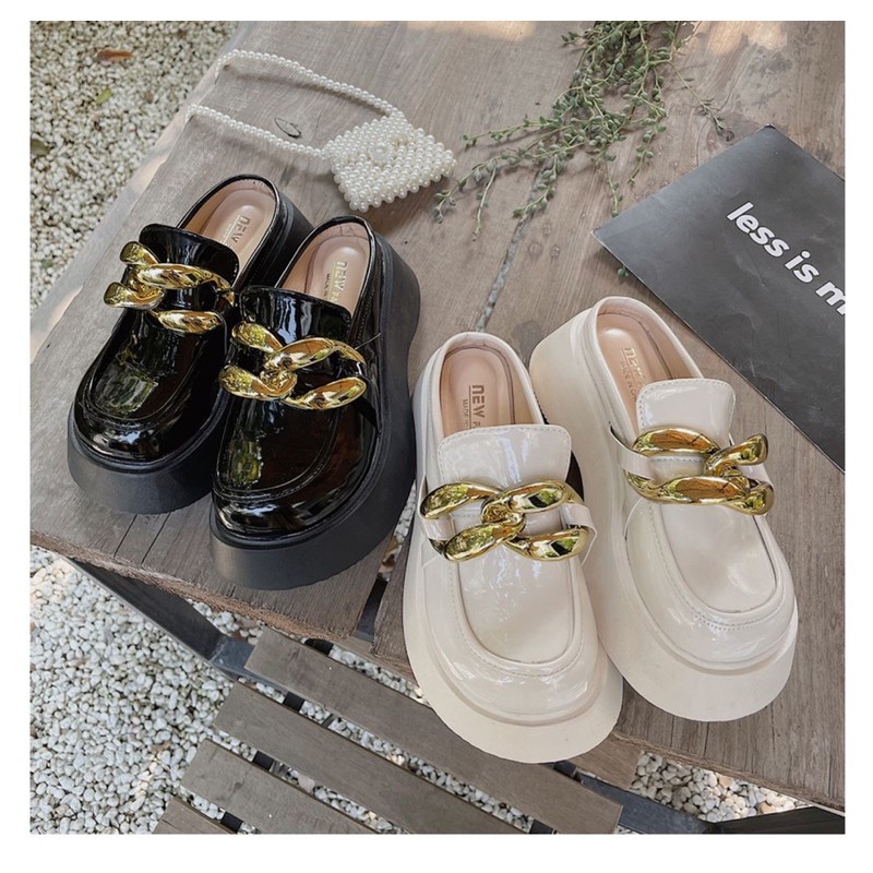 GIÀY OXFORDS THẤP CỔ MŨI TRÒN TO ULZZANG có xích đế thấp gót