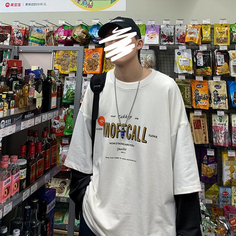 Áo thun giả hai lớp tay dài dáng rộng in chữ cho nam | BigBuy360 - bigbuy360.vn