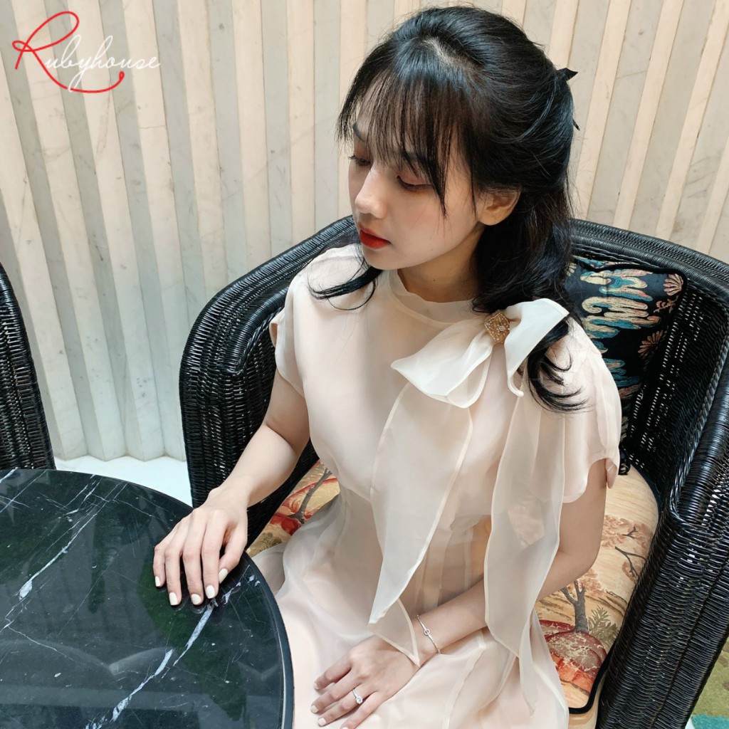 Váy Nữ Cổ Nơ Xinh Xắn RUBY HOUSE - Váy Chất Organza, Nơ Tay Đính Cườm Thủ Công, Chờm Che Bắp Tay 2968-2