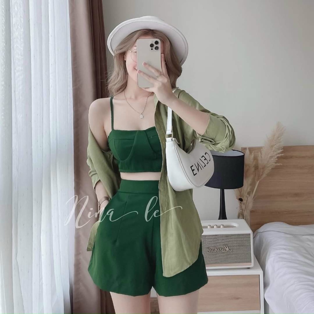 Set Đồ Nữ Xinh ⚡𝙎𝙄𝙀̂𝙐 𝙎𝘼𝙇𝙀⚡ Set Bộ Đùi 3 Món Thời Trang Áo 2 Dây Có Mút Ngực Sang Chảnh - 90140