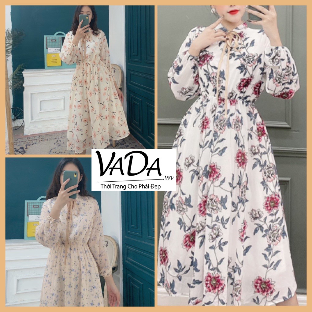 Đầm xoè Hoa cổ nơ dạo phố ,đi biển đẹp ngất ngây 2021 - Thời Trang VADA - Đ37