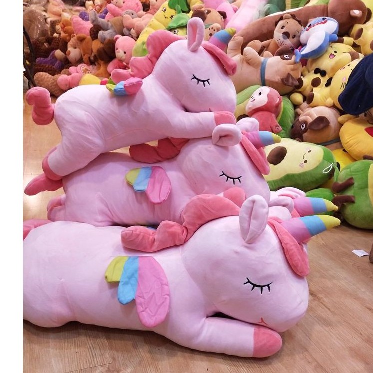 Gấu Bông Kì Lân- Gấu Ôm Ngựa Pony, Gấu bông unicorn  Dáng Nằm Dễ Thương thú bông ngựa Pony 1 sừng